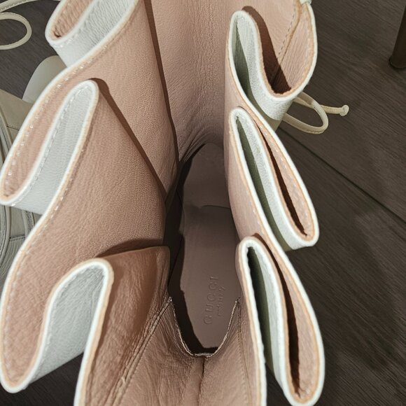 GUCCI Indya GG Pleated Accent Ankle Booties EU 40 US 9.5 White Leather Heel Boot - Picture 10 of 11